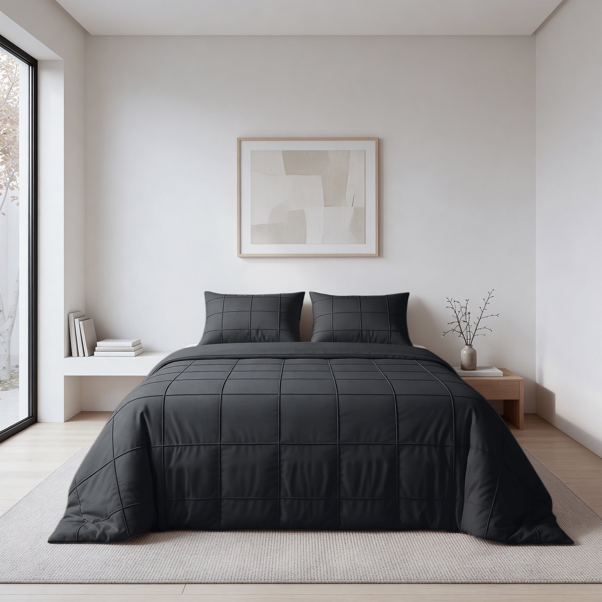 Sleeptime Check Pintuck Dekbedovertrek - Zwart - 100% Microvezel