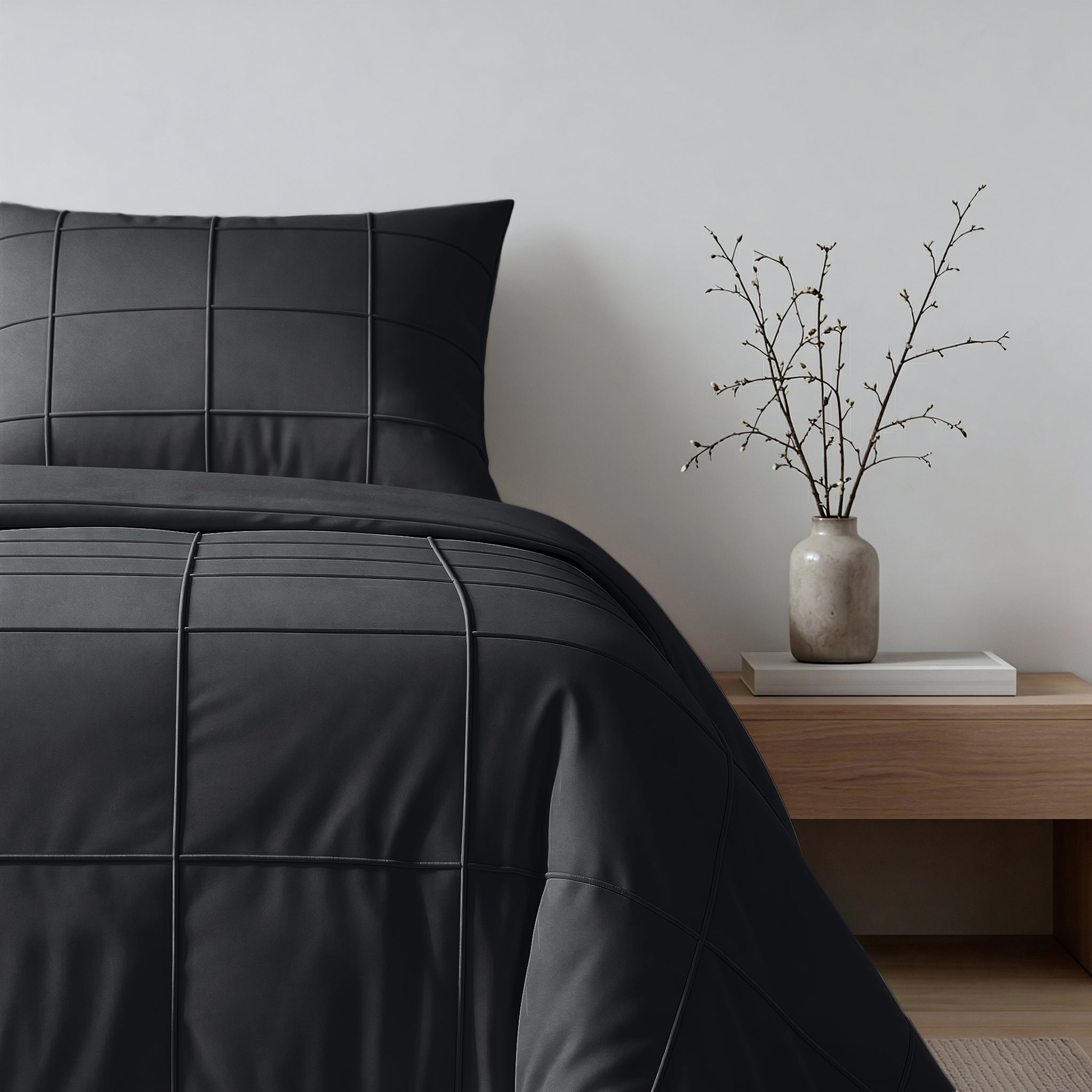 Sleeptime Check Pintuck Dekbedovertrek - Zwart - 100% Microvezel