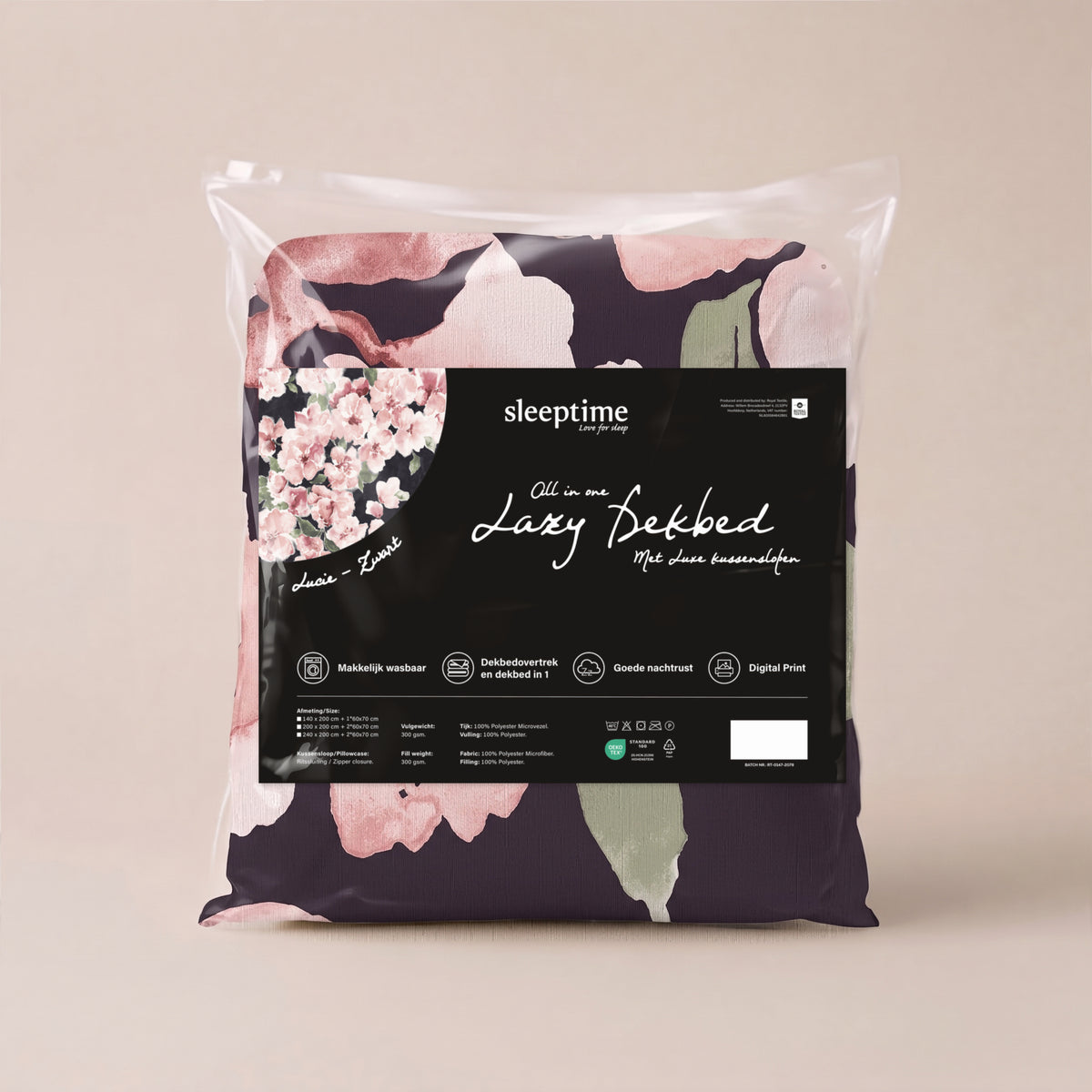 Sleeptime Dekbed - Lucie Zwart - Voor het hele jaar + Kussenslopen