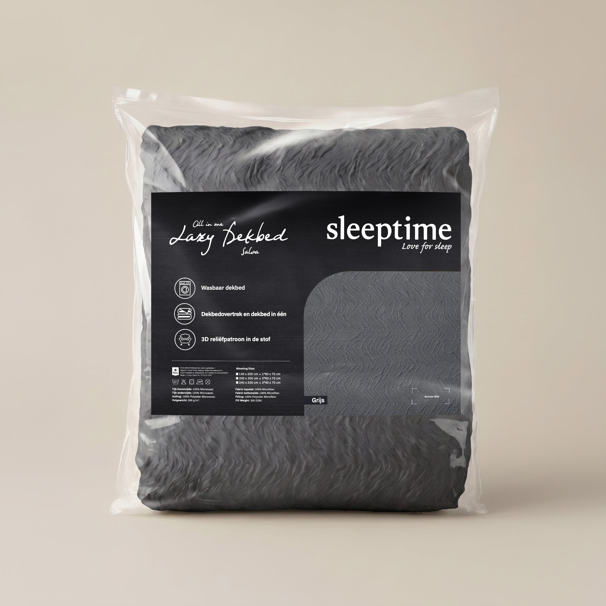 Sleeptime Dekbed - Salva Grijs - Voor het hele jaar + Kussenslopen
