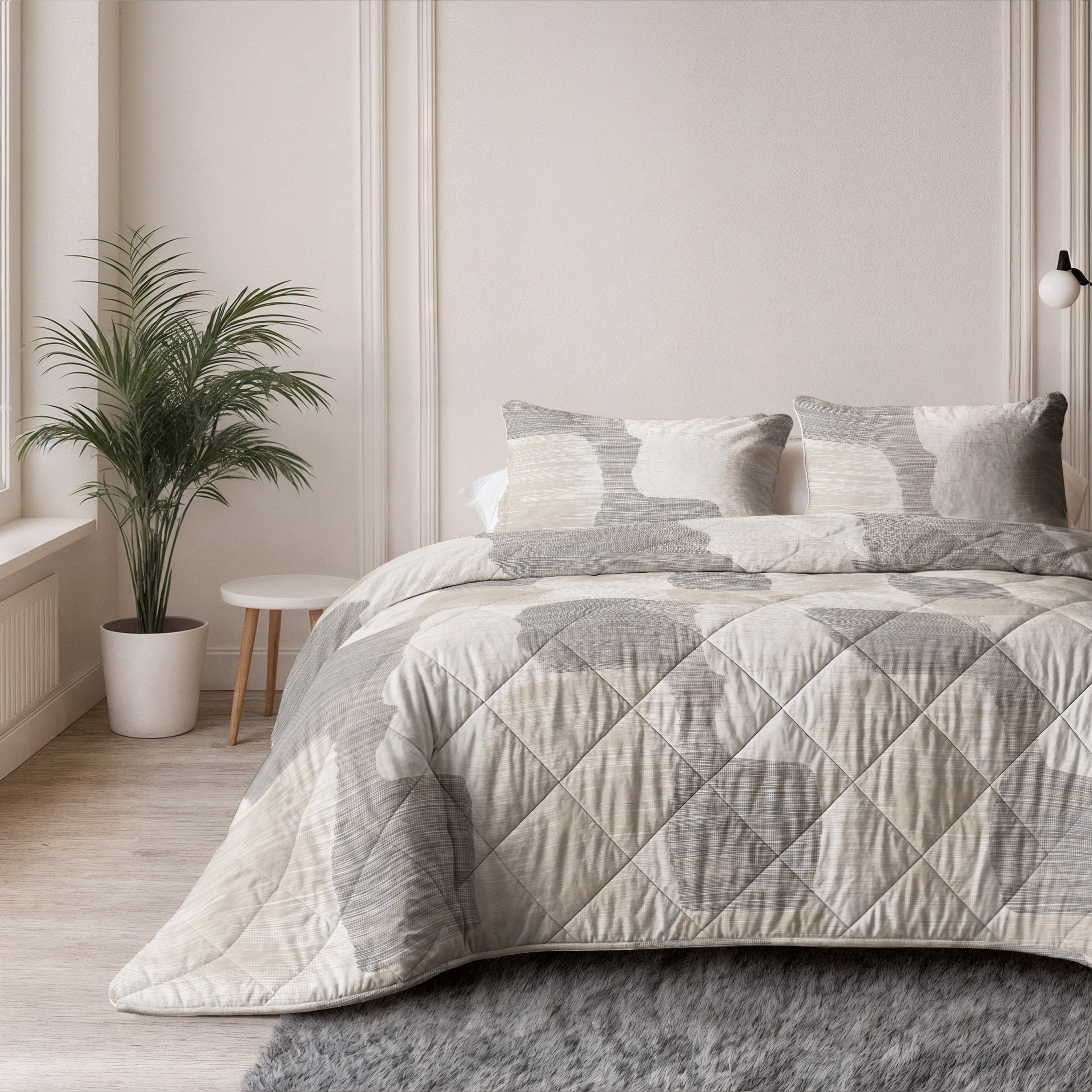 Sleeptime Katoenen Dekbed - Checkered Beige/Grijs - Voor het hele jaar