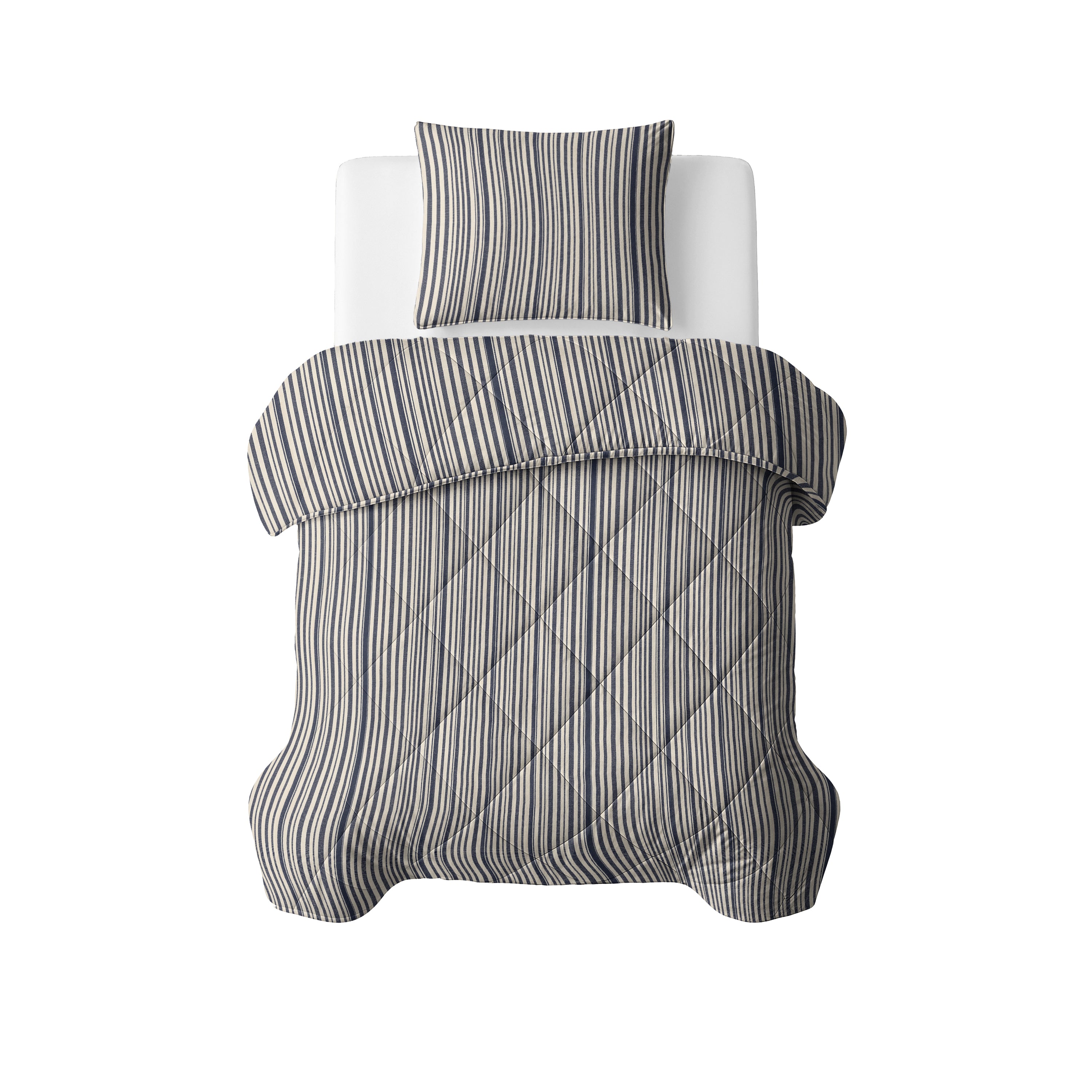 Sleeptime Katoenen Dekbed - Stripy Beige/Blauw - Voor het hele jaar