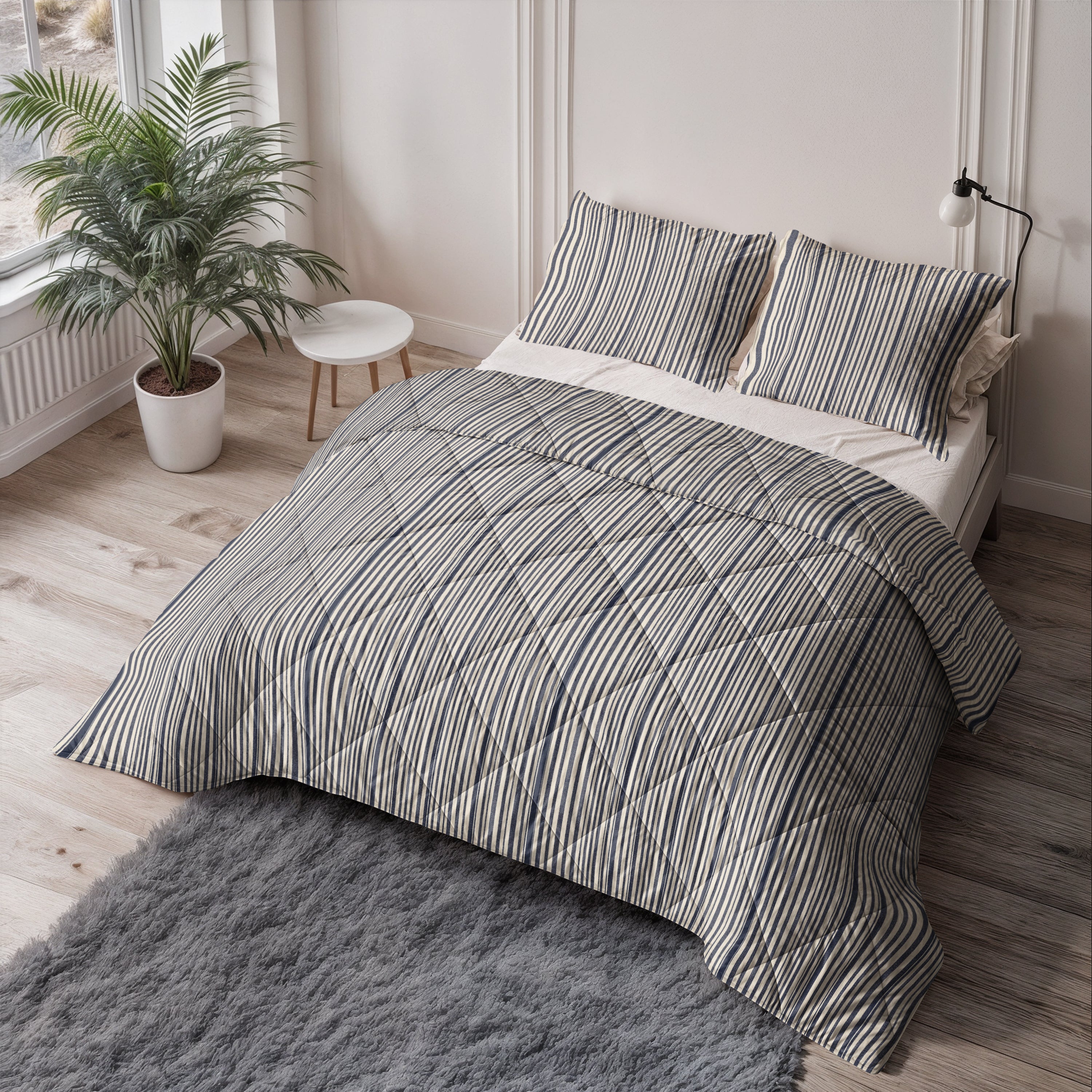 Sleeptime Katoenen Dekbed - Stripy Beige/Blauw - Voor het hele jaar