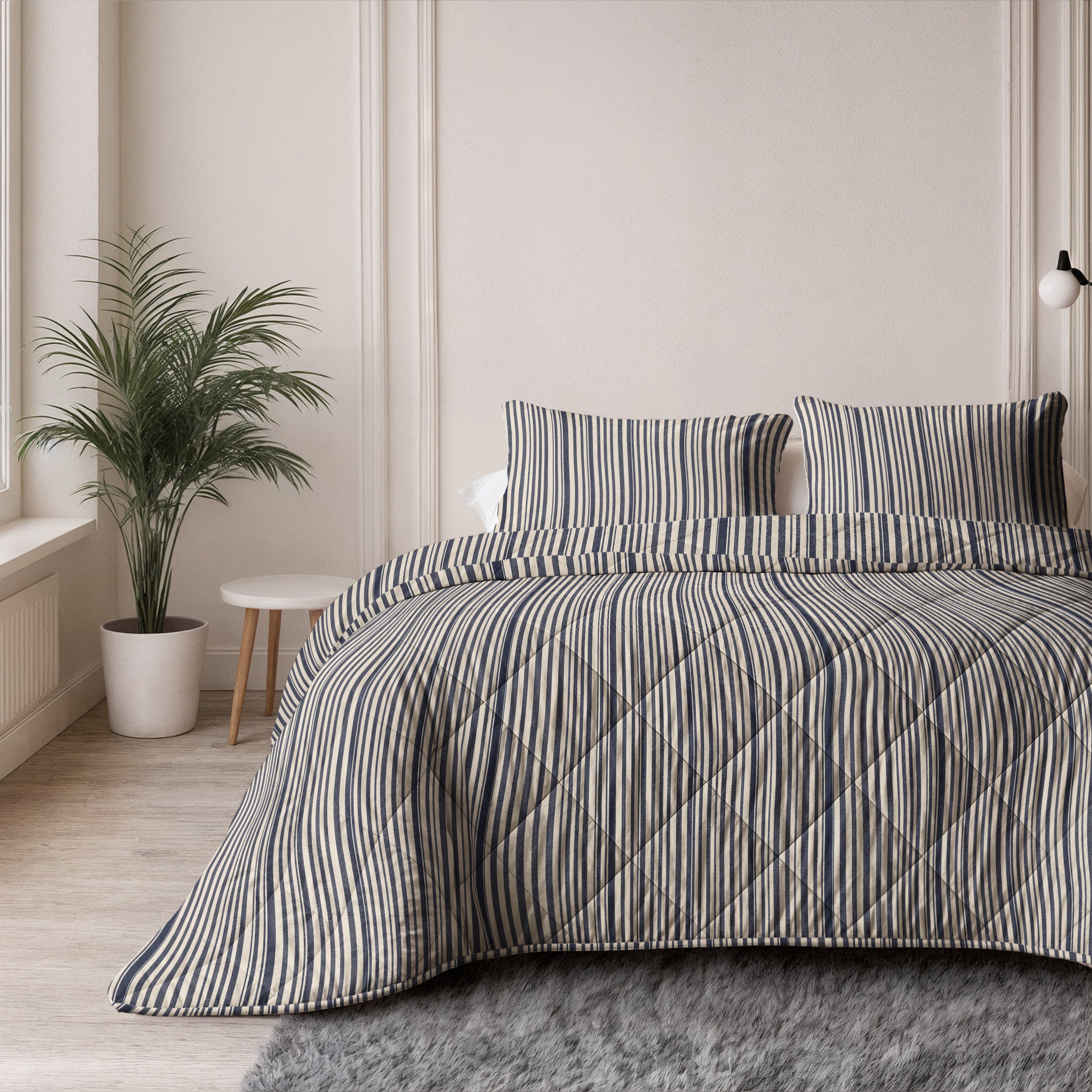 Sleeptime Katoenen Kussenslopen - Stripy Beige/Blauw - Set van 2 stuks