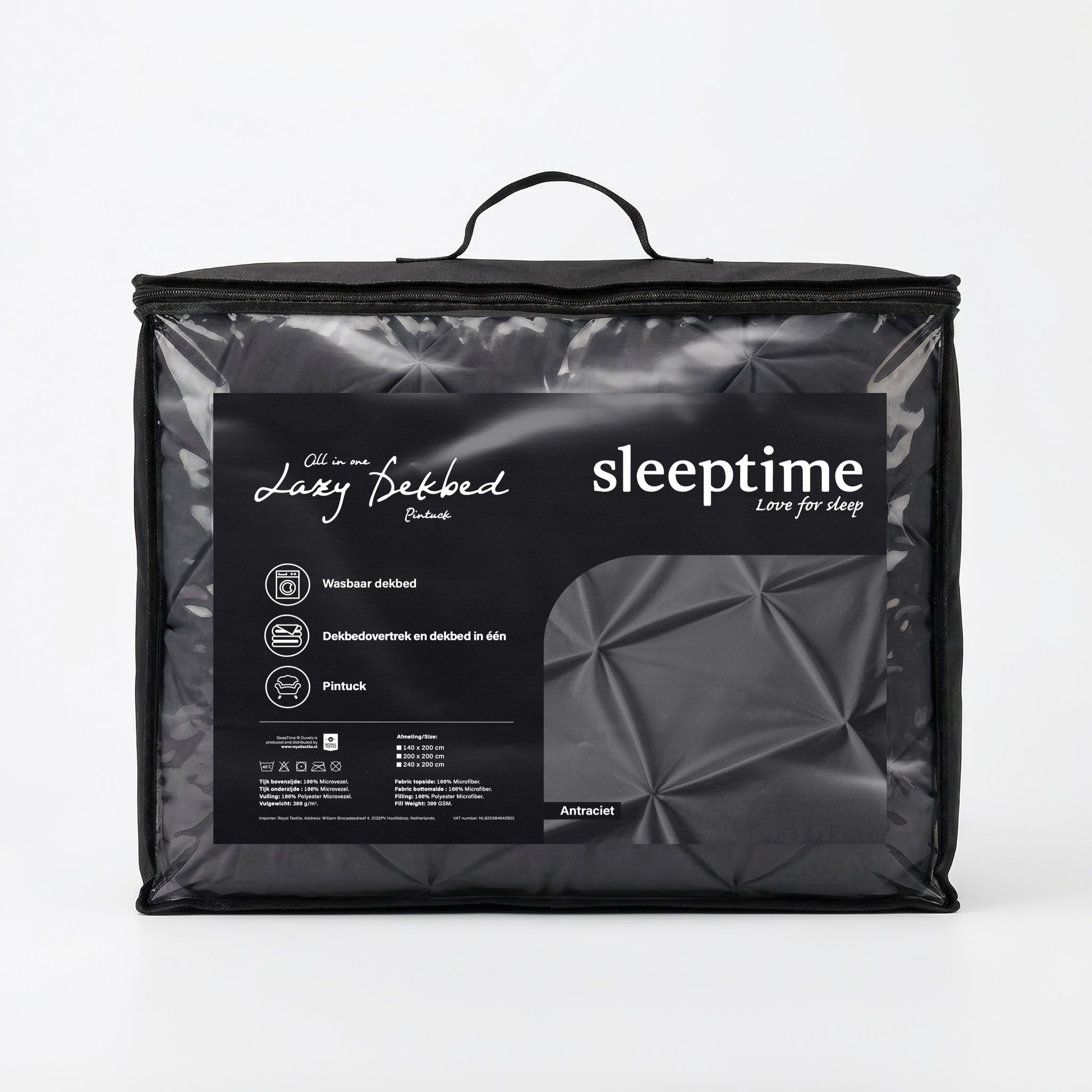 Sleeptime Lazy Dekbed - Pintuck - Antraciet - Voor het hele jaar