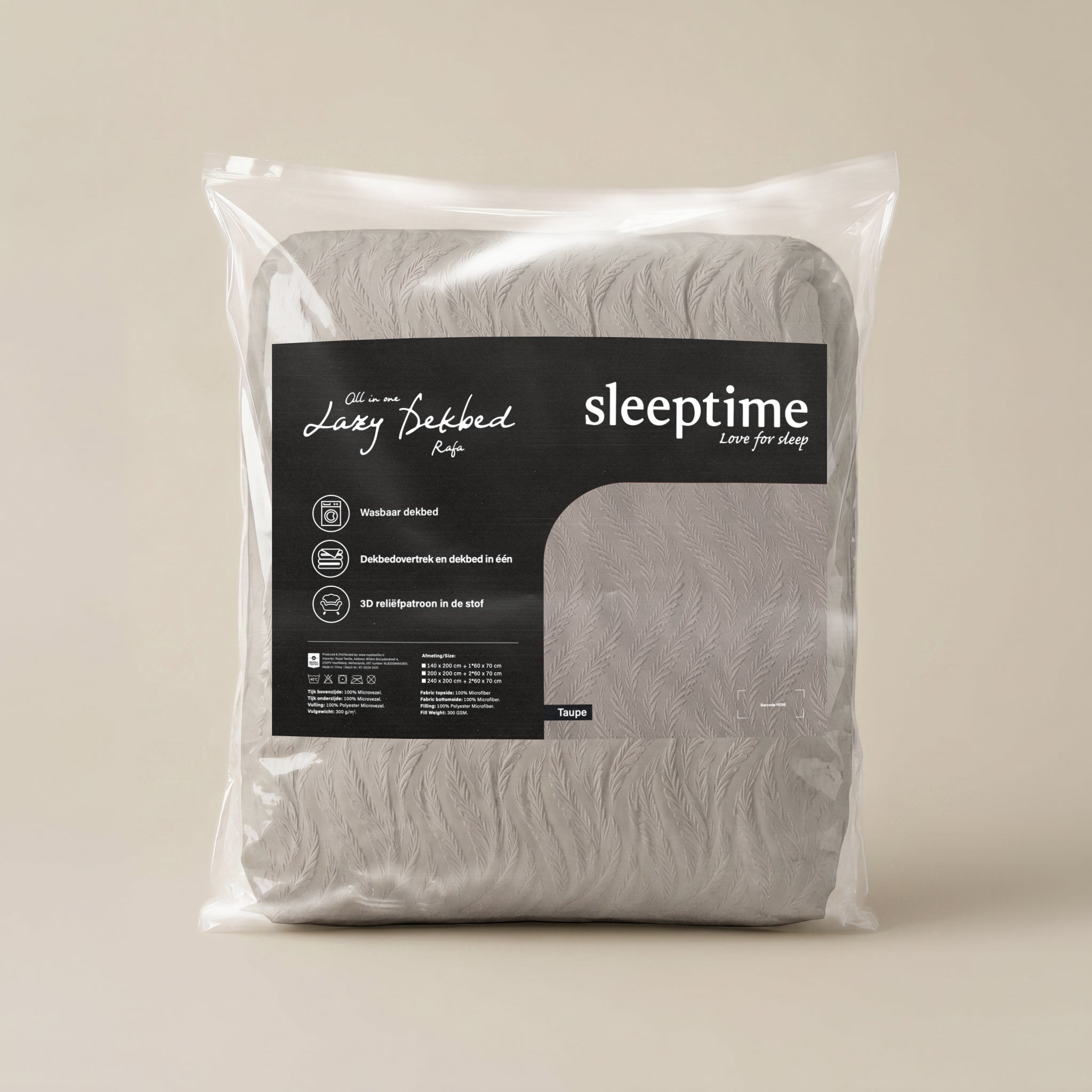 Sleeptime Lazy Dekbed - Rafa Taupe - Voor het hele jaar + Kussenslopen