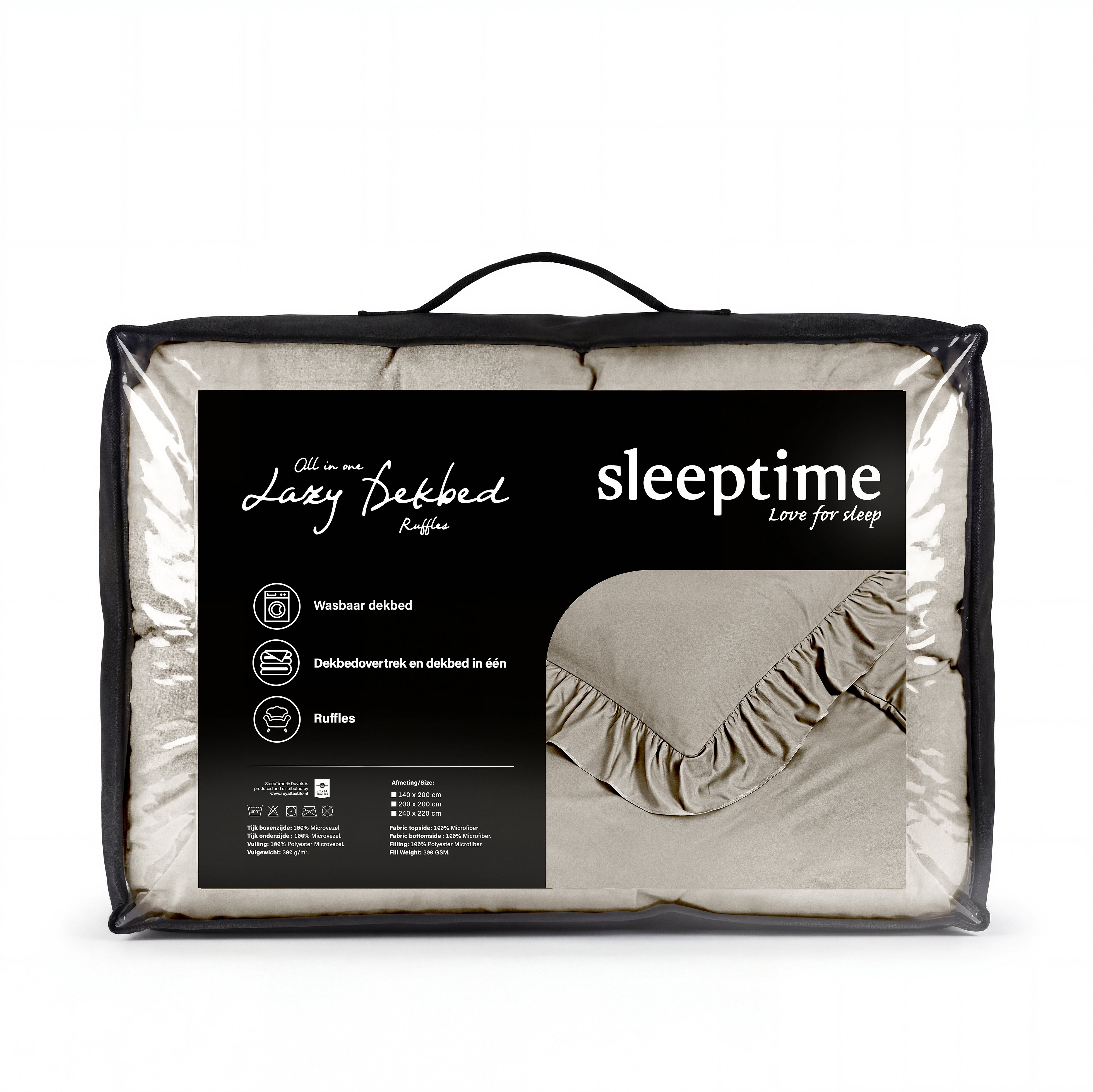 Sleeptime Lazy Dekbed - Ruffles - Taupe/Grijs - Voor het hele jaar