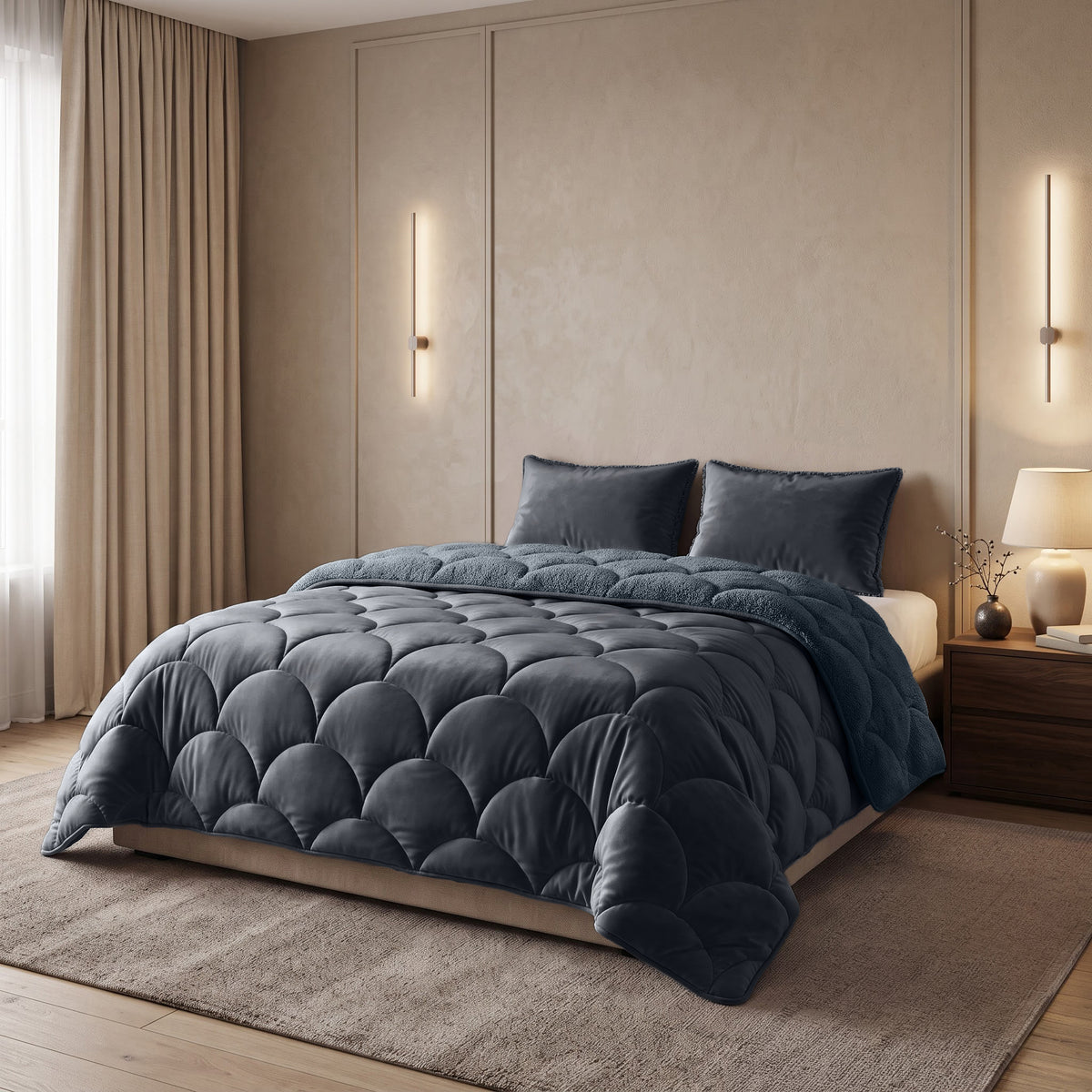 Sleeptime Lazy Dekbed - Teddy/Velvet - Antraciet - Met kussenslopen