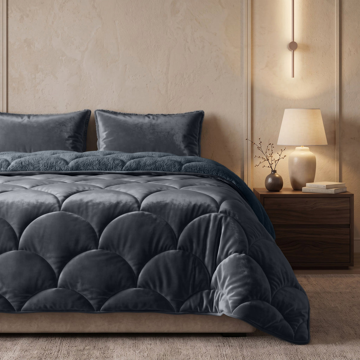 Sleeptime Lazy Dekbed - Teddy/Velvet - Antraciet - Met kussenslopen