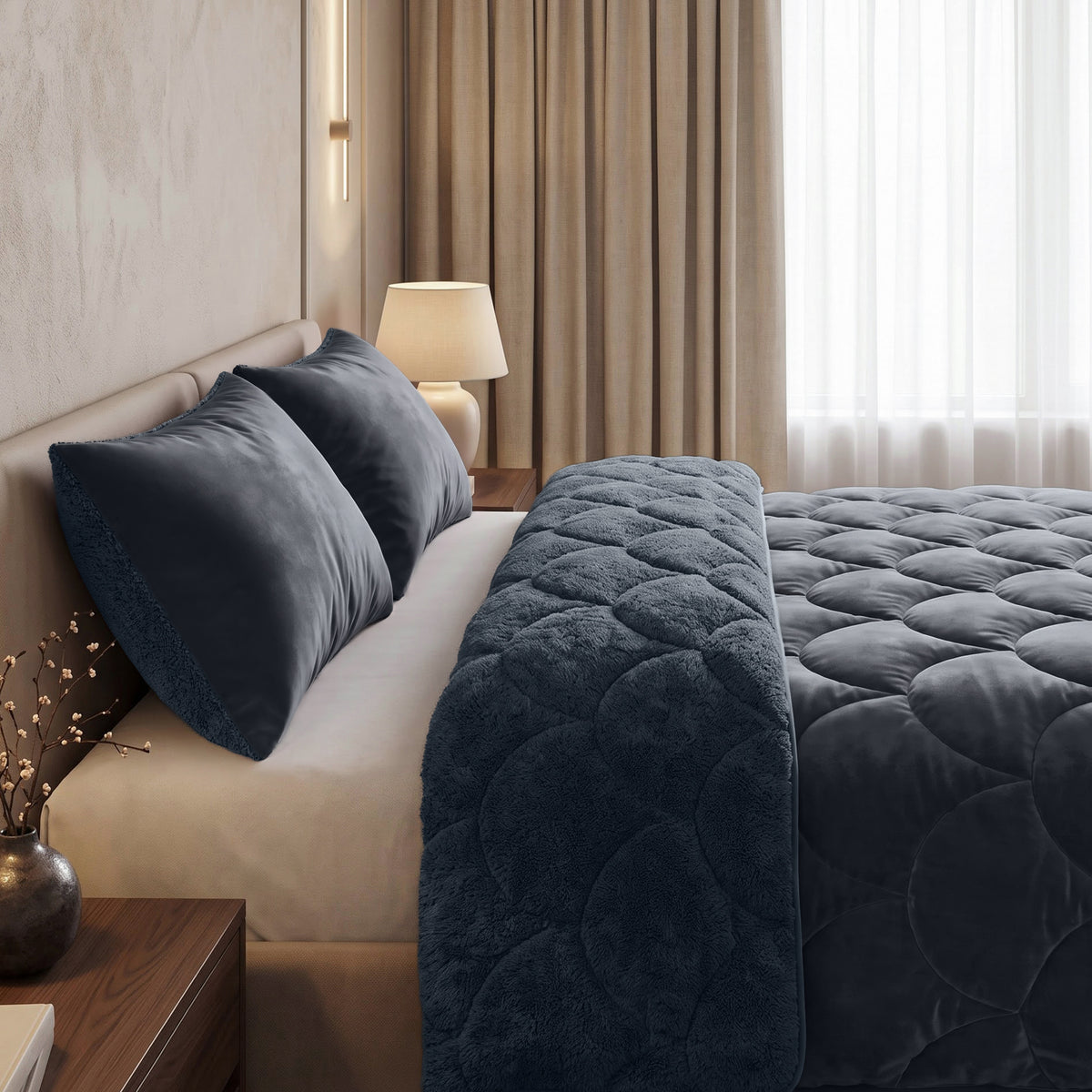 Sleeptime Lazy Dekbed - Teddy/Velvet - Antraciet - Met kussenslopen