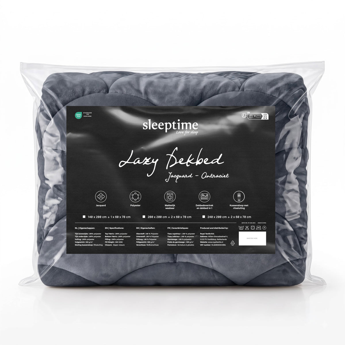 Sleeptime Lazy Dekbed - Teddy/Velvet - Antraciet - Met kussenslopen