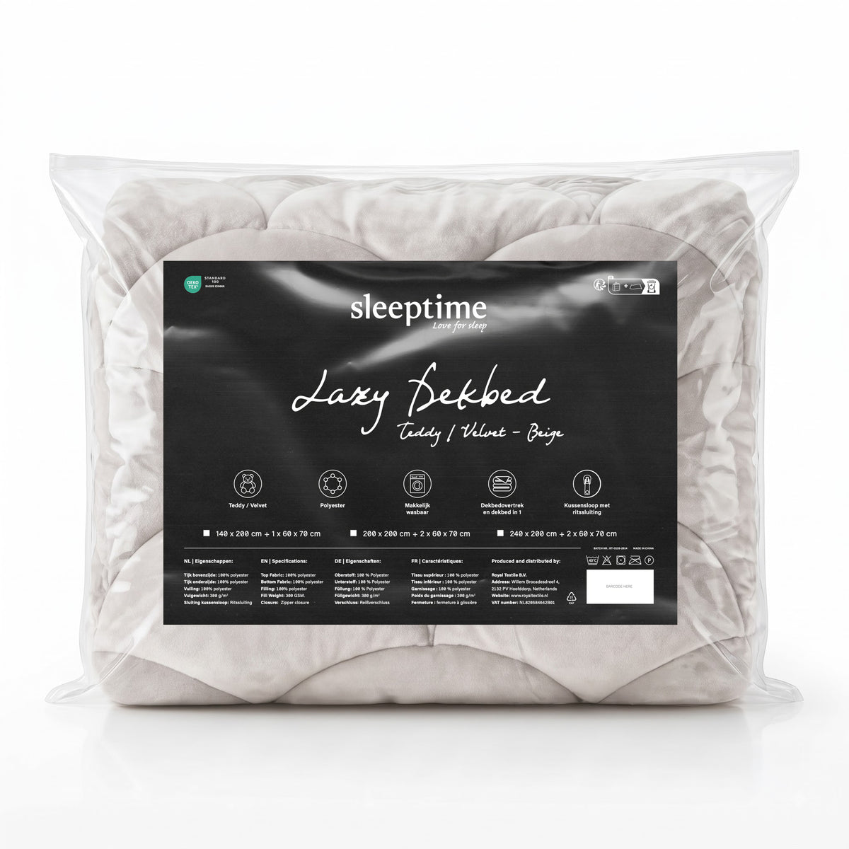 Sleeptime Lazy Dekbed - Teddy/Velvet - Beige - Met kussenslopen
