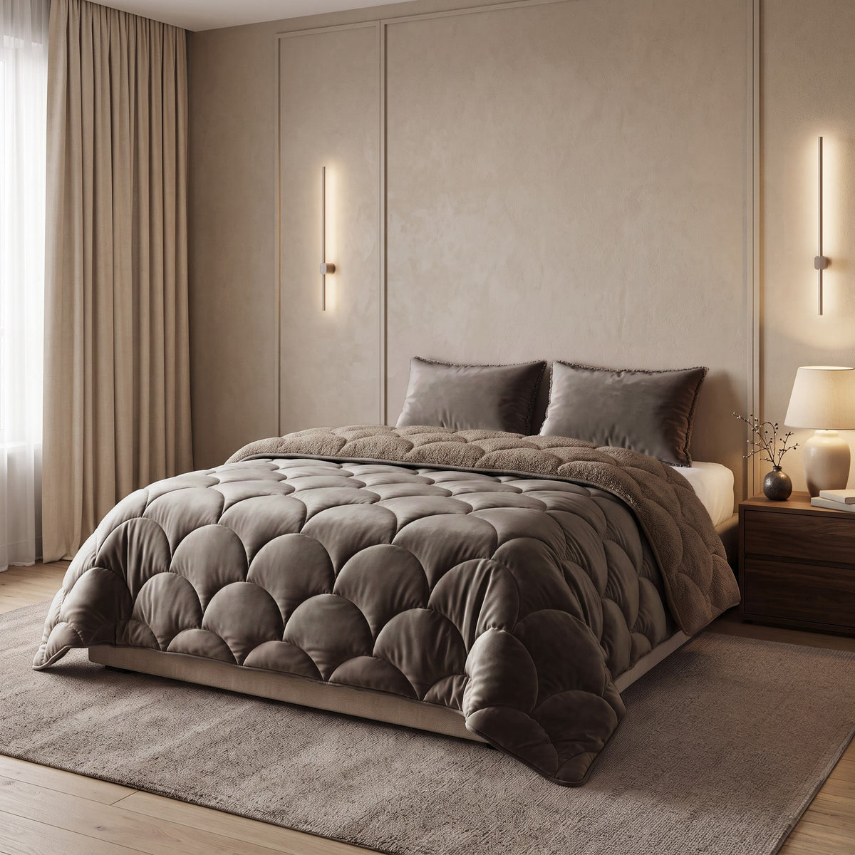 Sleeptime Lazy Dekbed - Teddy/Velvet - Taupe/Bruin - Met kussenslopen