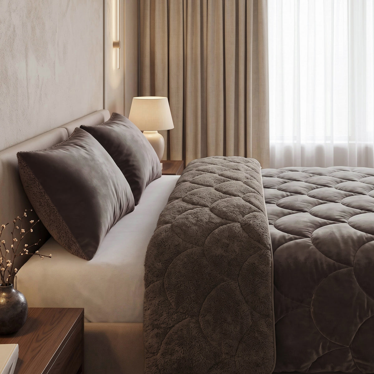 Sleeptime Lazy Dekbed - Teddy/Velvet - Taupe/Bruin - Met kussenslopen