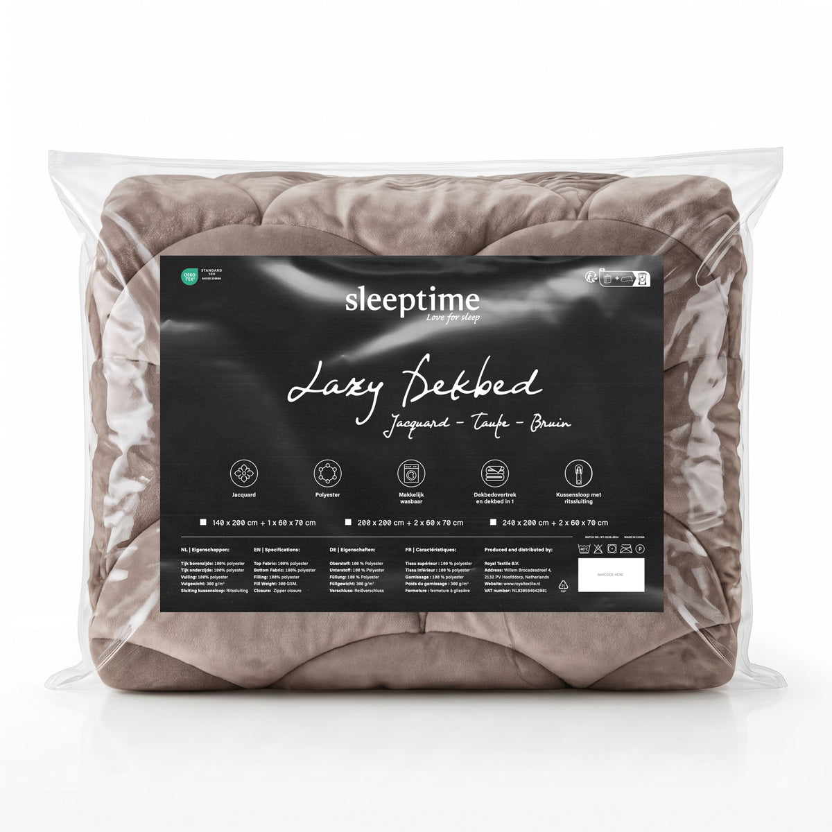 Sleeptime Lazy Dekbed - Teddy/Velvet - Taupe/Bruin - Met kussenslopen