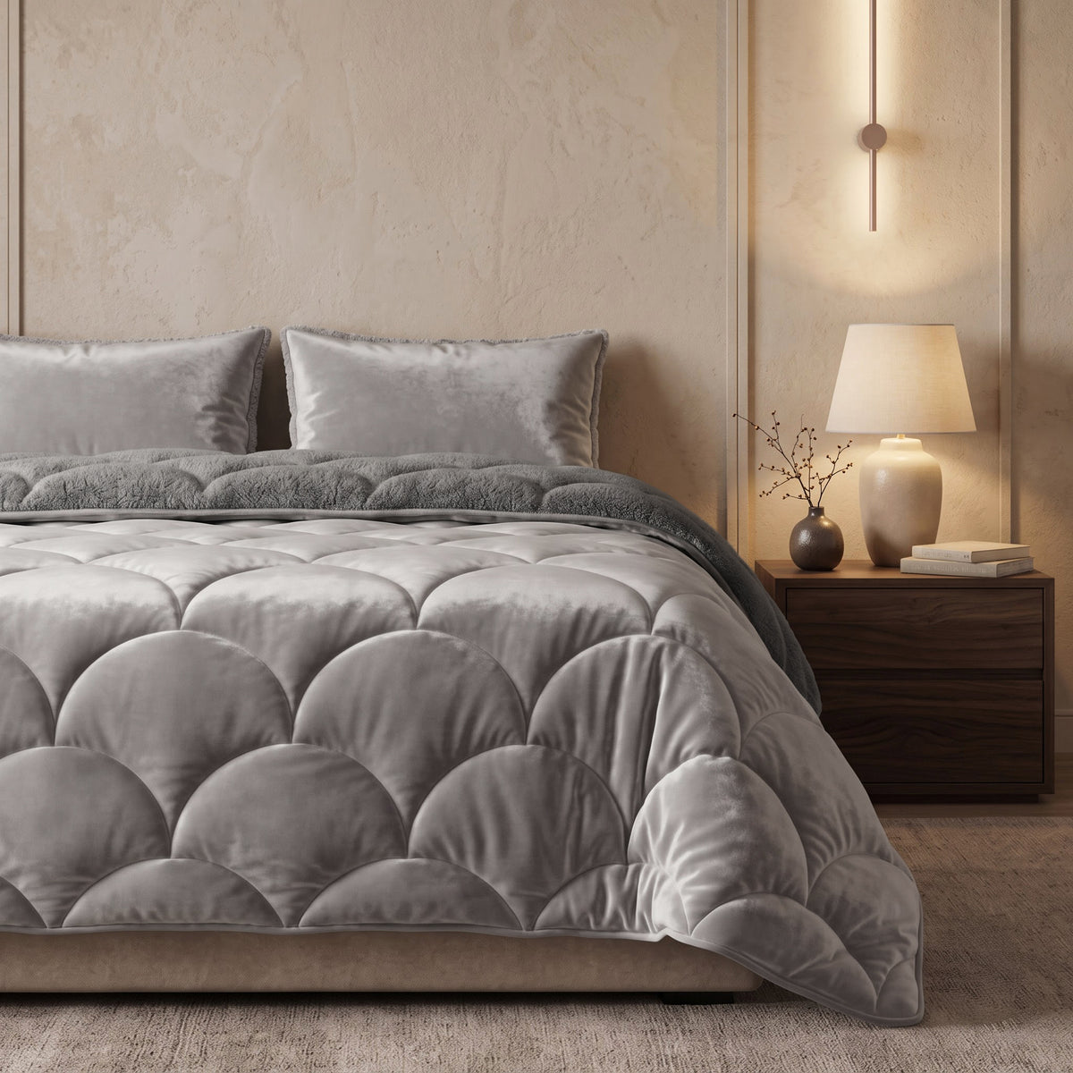 Sleeptime Lazy Dekbed - Teddy/Velvet - Taupe/Grijs - Met kussenslopen