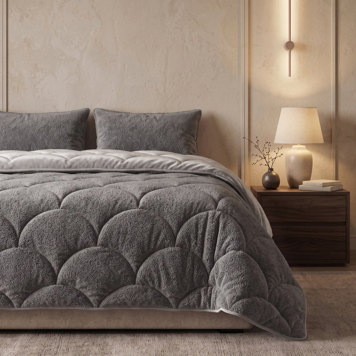 Sleeptime Lazy Dekbed - Teddy/Velvet - Taupe/Grijs - Met kussenslopen