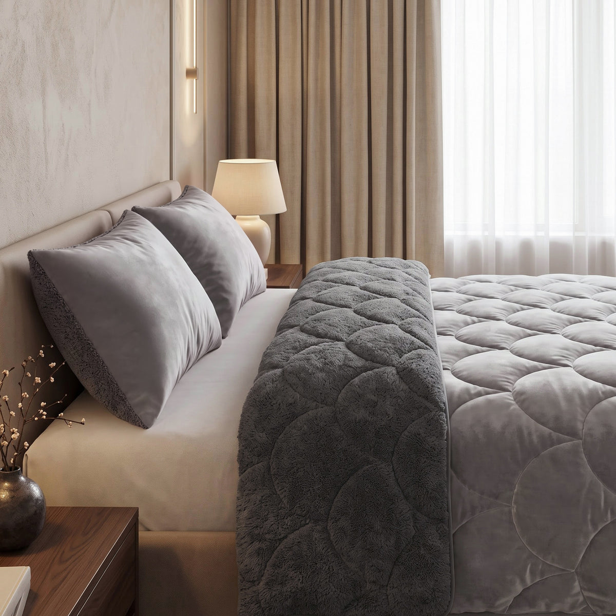 Sleeptime Lazy Dekbed - Teddy/Velvet - Taupe/Grijs - Met kussenslopen