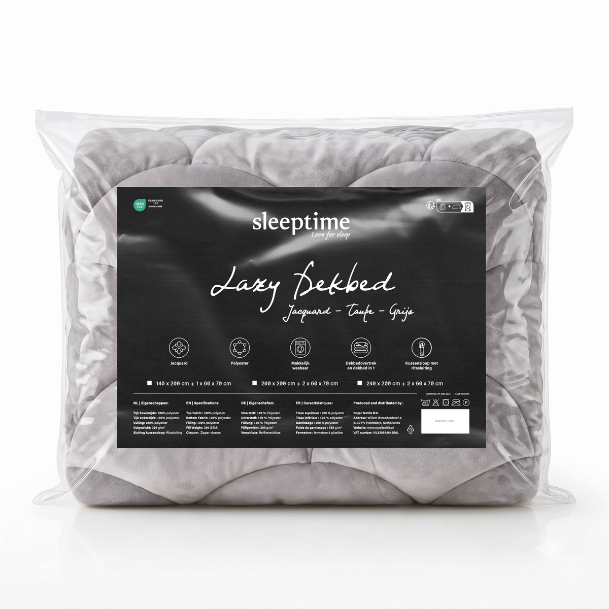 Sleeptime Lazy Dekbed - Teddy/Velvet - Taupe/Grijs - Met kussenslopen