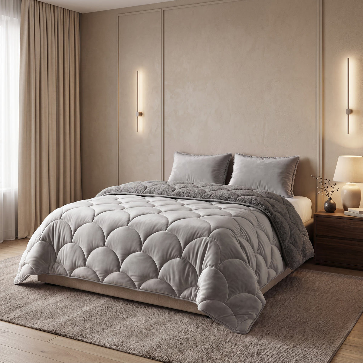 Sleeptime Lazy Dekbed - Teddy/Velvet - Taupe/Grijs - Met kussenslopen