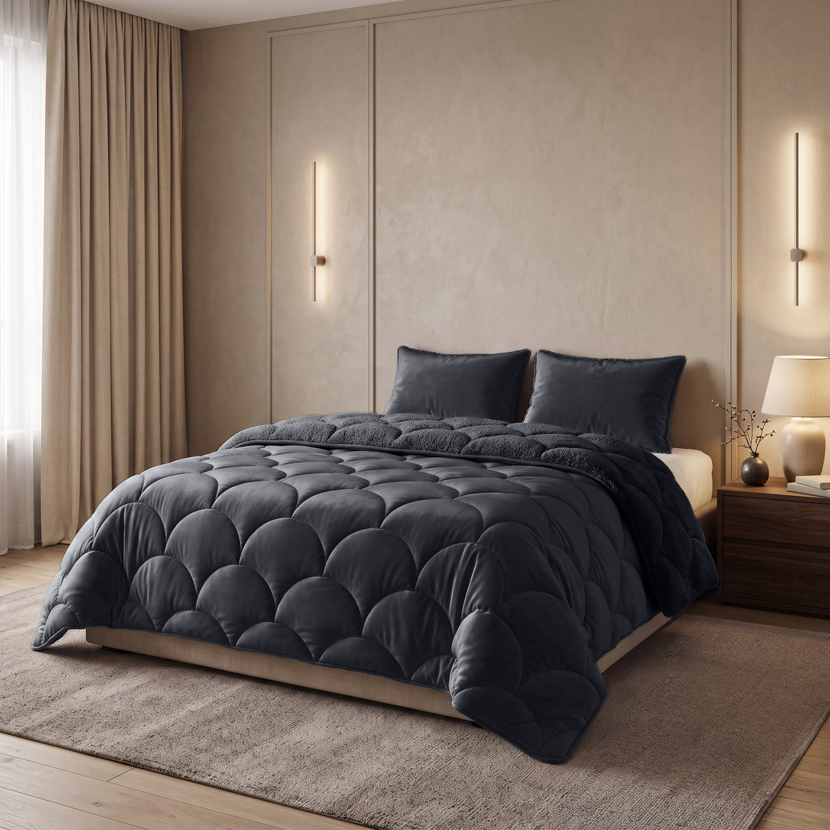 Sleeptime Lazy Dekbed - Teddy/Velvet - Zwart - Met kussenslopen