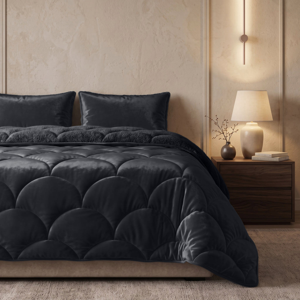 Sleeptime Lazy Dekbed - Teddy/Velvet - Zwart - Met kussenslopen
