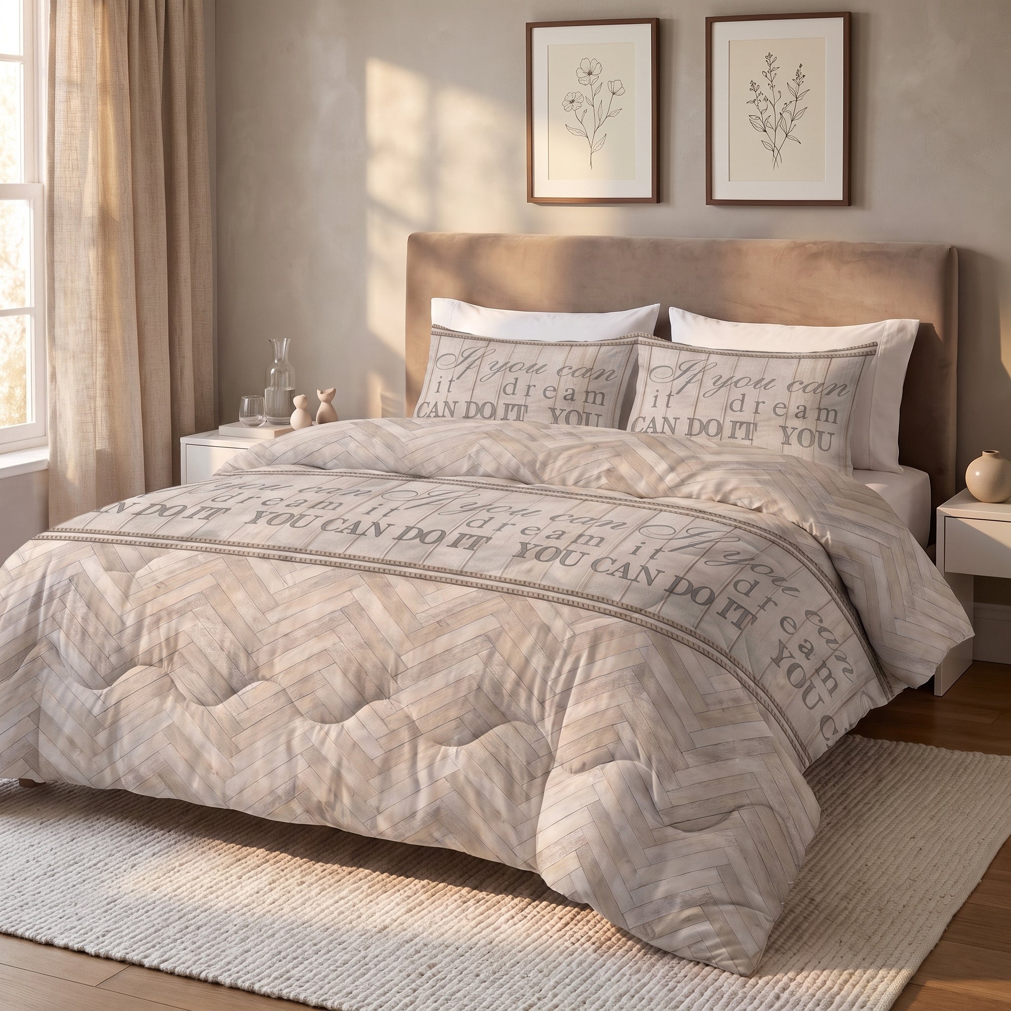 Sleeptime Lazy Dekbed - Visgraat Zand - Voor het hele jaar + Slopen