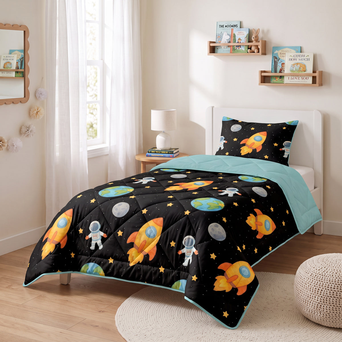 Sleeptime Lazy Kids Dekbed Astronaut Zwart - 140 x 200 cm met sloop