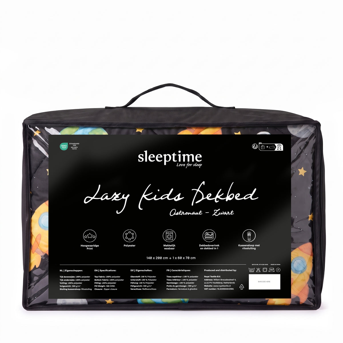Sleeptime Lazy Kids Dekbed Astronaut Zwart - 140 x 200 cm met sloop