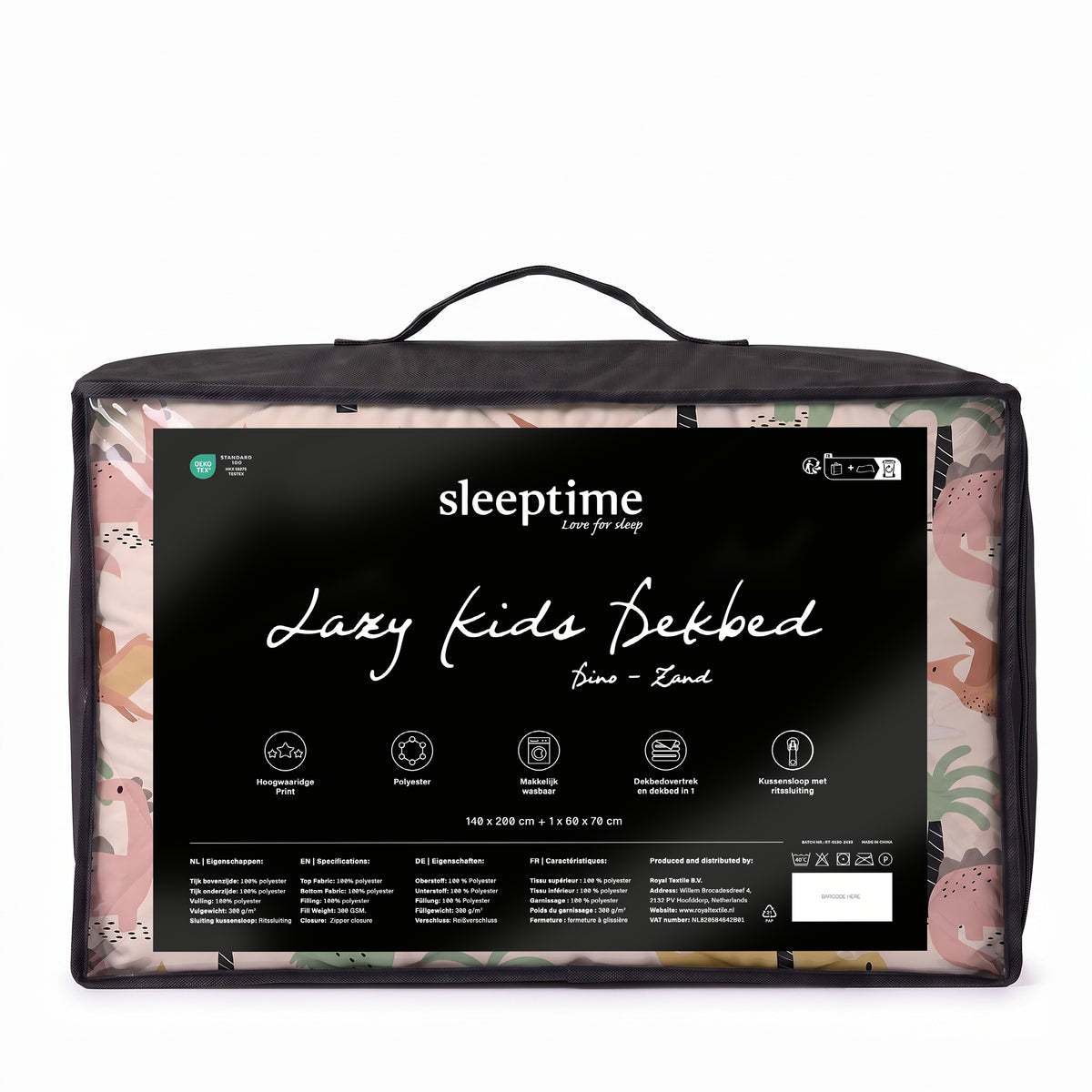 Sleeptime Lazy Kids Dekbed Dino Zand - 140 x 200 cm met sloop