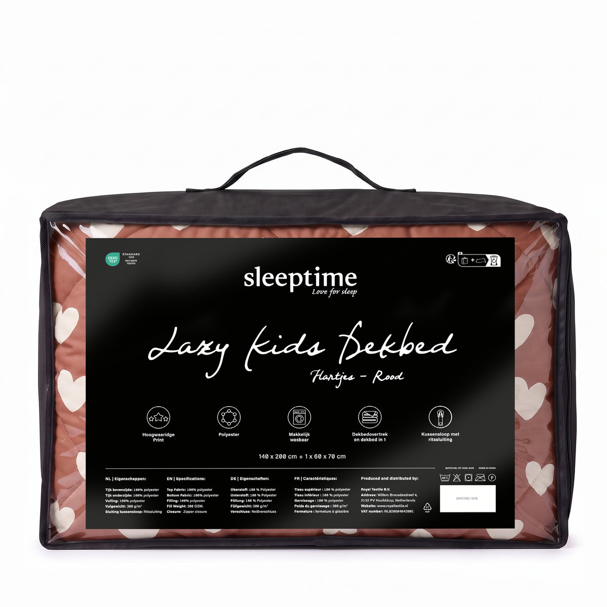 Sleeptime Lazy Kids Dekbed Hartjes Rood - 140 x 200 cm met sloop