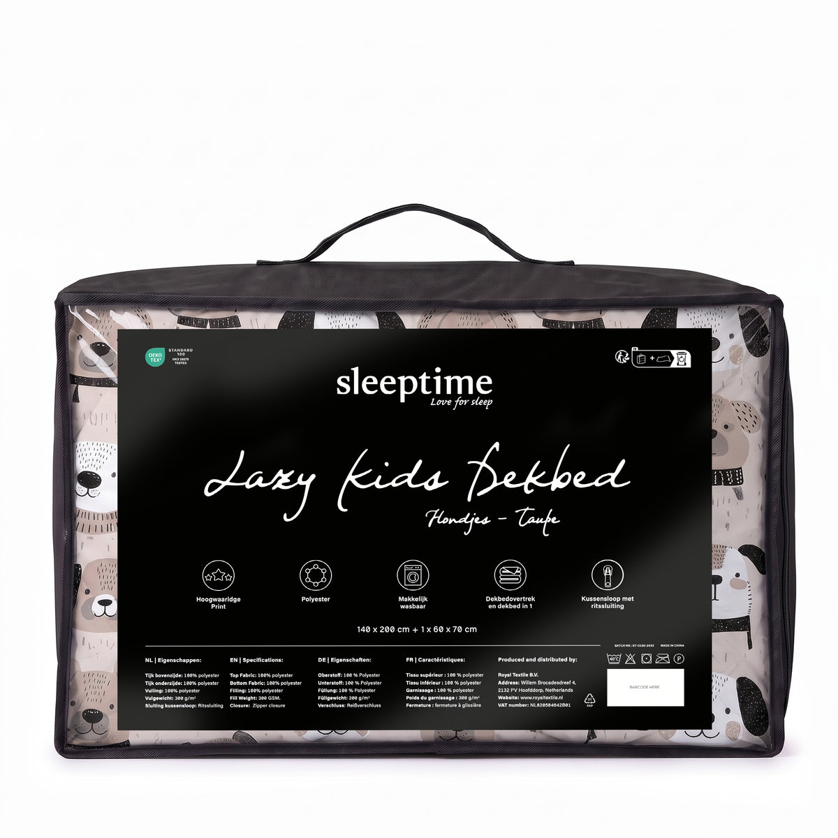 Sleeptime Lazy Kids Dekbed Hondjes Taupe - 140 x 200 cm met sloop