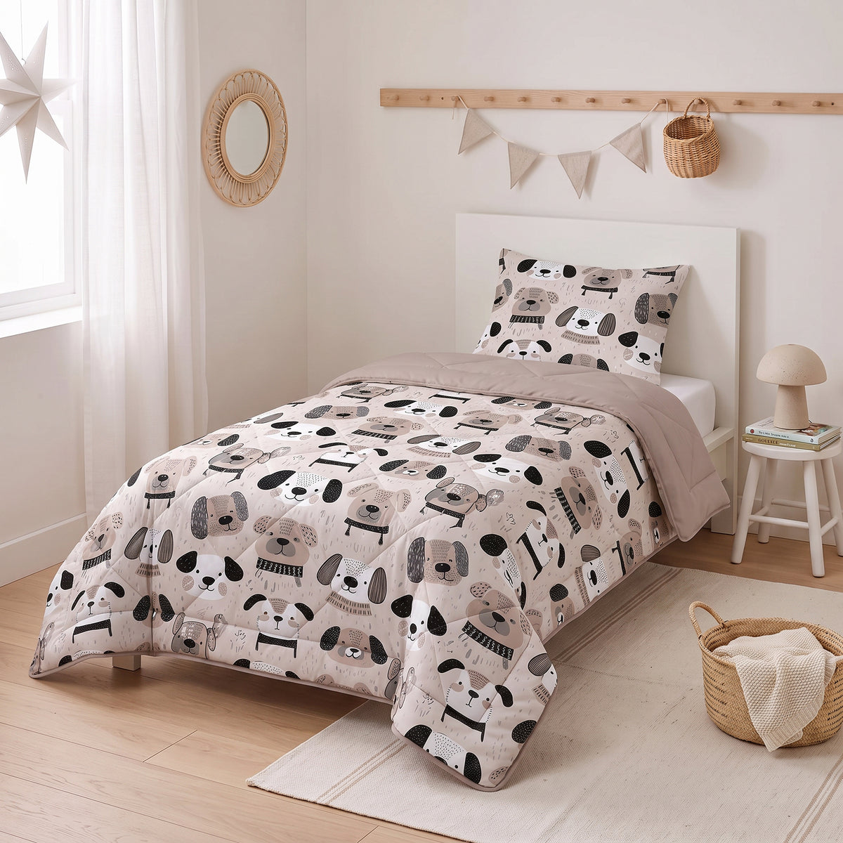 Sleeptime Lazy Kids Dekbed Hondjes Taupe - 140 x 200 cm met sloop