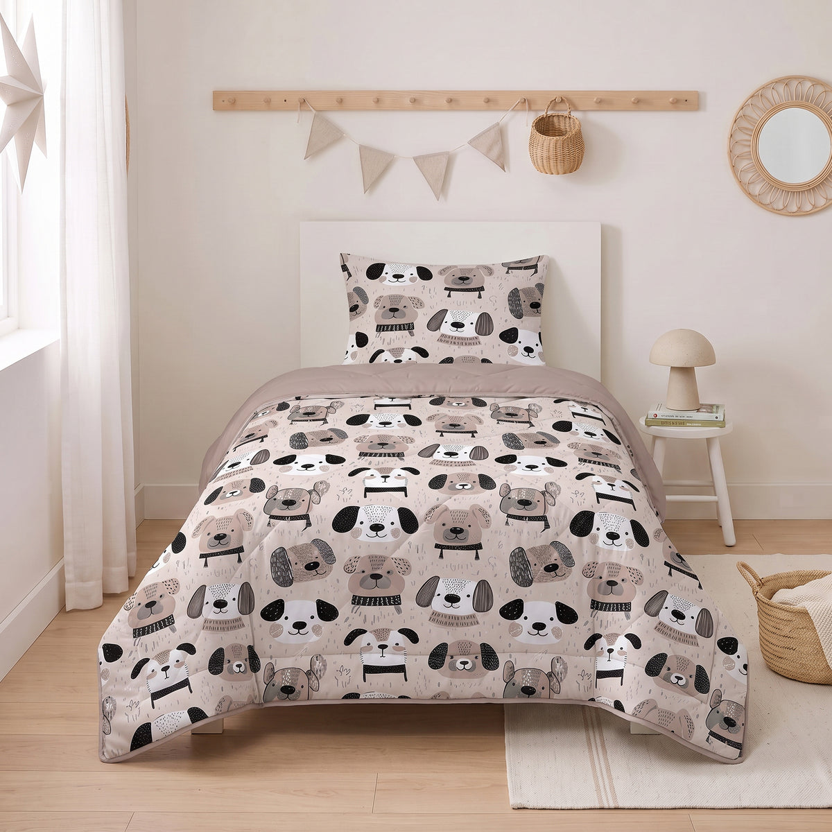 Sleeptime Lazy Kids Dekbed Hondjes Taupe - 140 x 200 cm met sloop