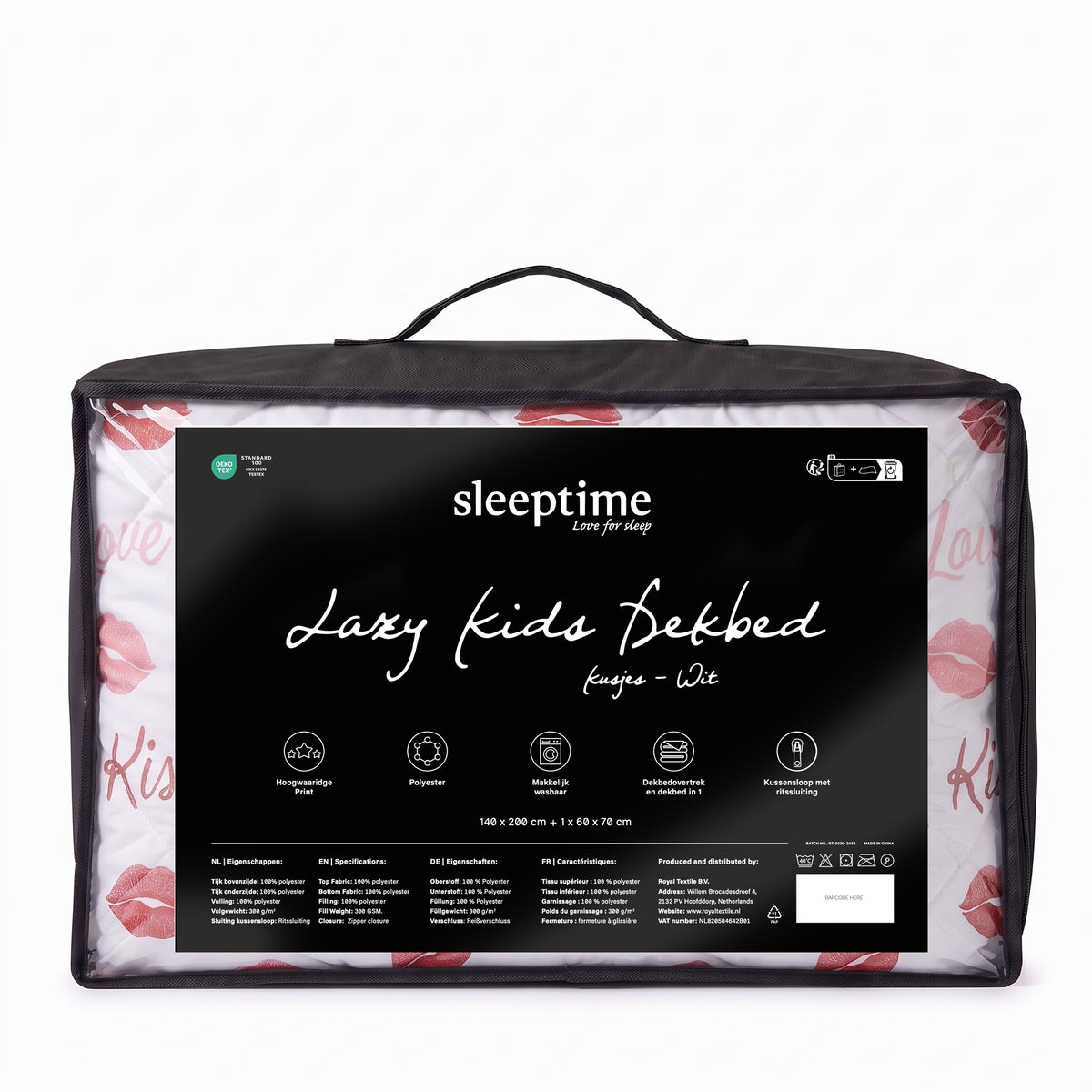 Sleeptime Lazy Kids Dekbed Kusjes Wit - 140 x 200 cm met sloop
