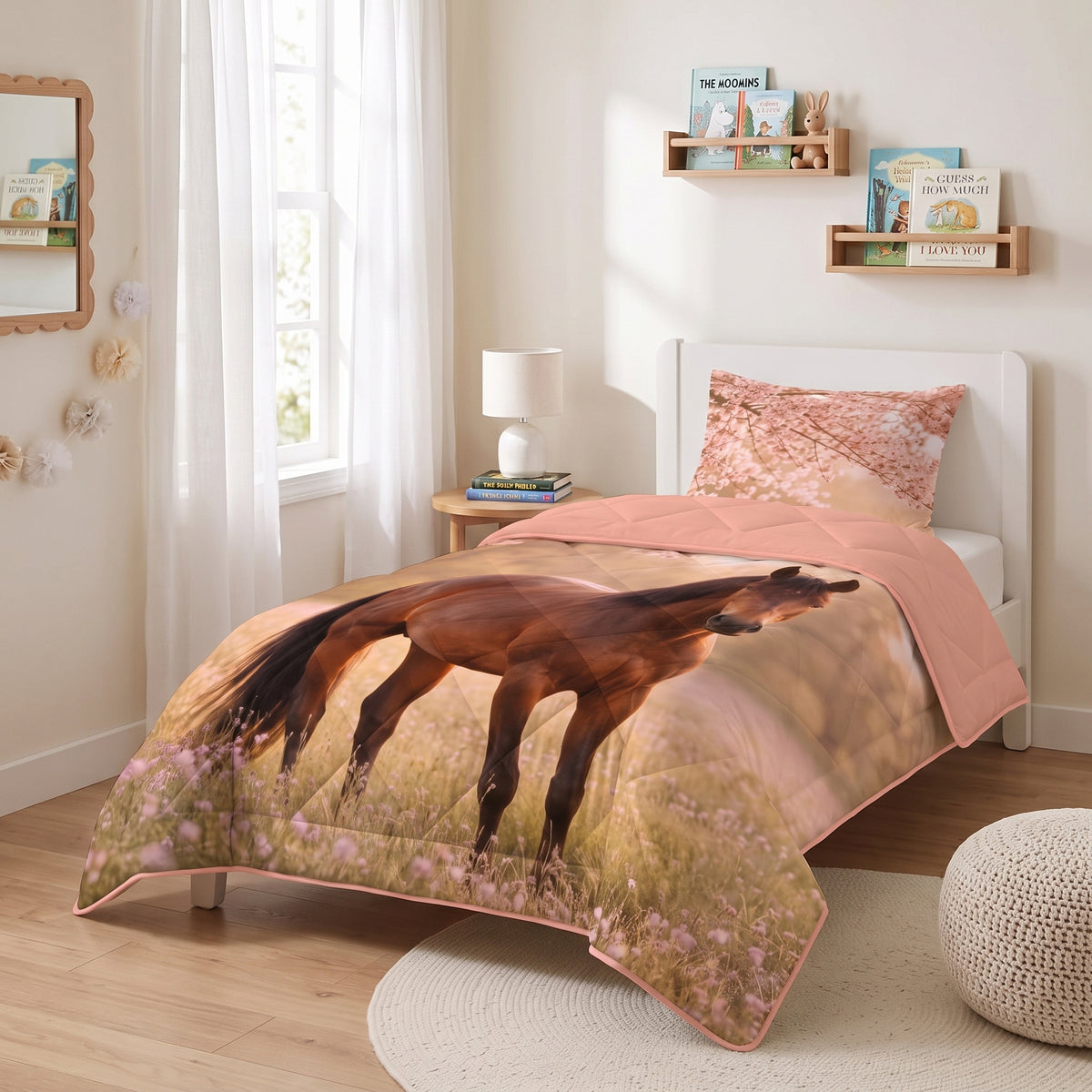 Sleeptime Lazy Kids Dekbed Luxe Paard Roze - 140 x 200 cm met sloop