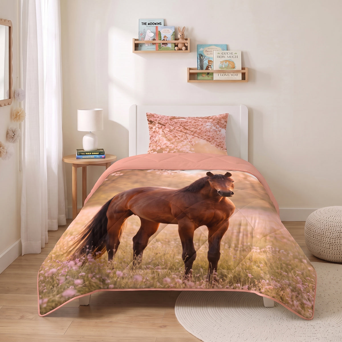 Sleeptime Lazy Kids Dekbed Luxe Paard Roze - 140 x 200 cm met sloop