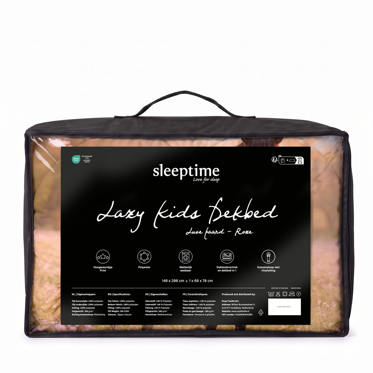 Sleeptime Lazy Kids Dekbed Luxe Paard Roze - 140 x 200 cm met sloop