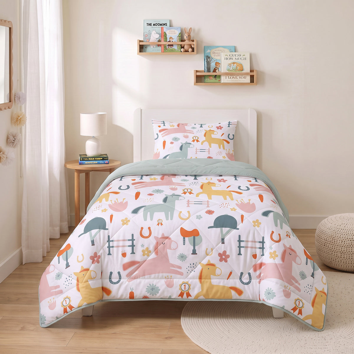 Sleeptime Lazy Kids Dekbed Paardjes Wit - 140 x 200 cm met sloop