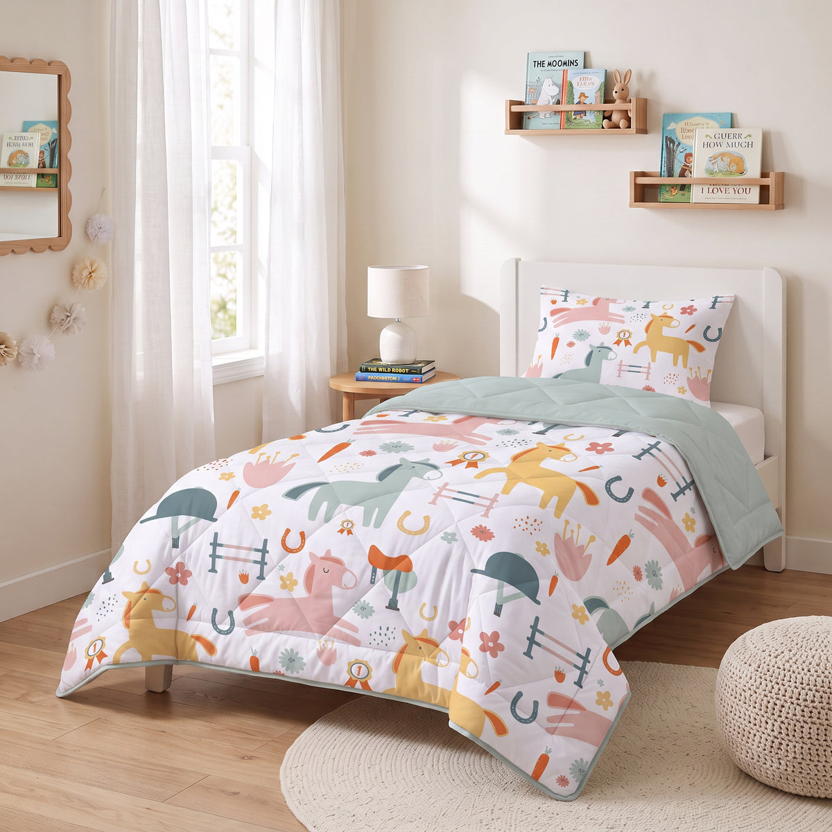 Sleeptime Lazy Kids Dekbed Paardjes Wit - 140 x 200 cm met sloop