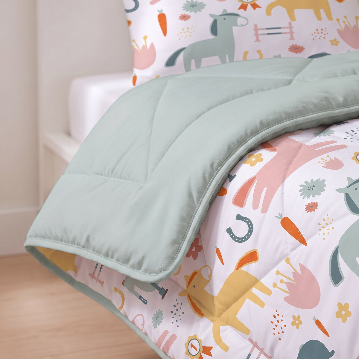 Sleeptime Lazy Kids Dekbed Paardjes Wit - 140 x 200 cm met sloop