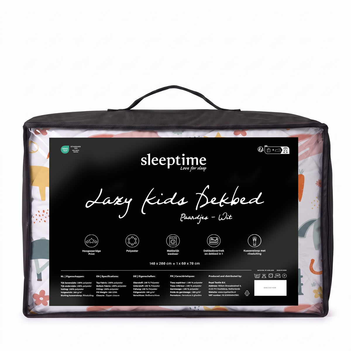 Sleeptime Lazy Kids Dekbed Paardjes Wit - 140 x 200 cm met sloop