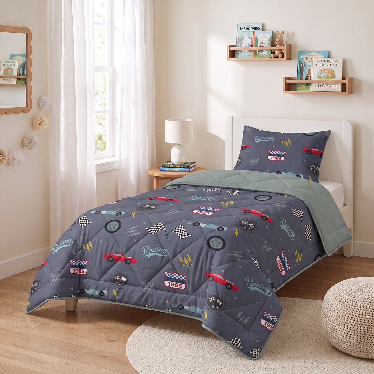 Sleeptime Lazy Kids Dekbed Race Auto Blauw - 140 x 200 cm met sloop