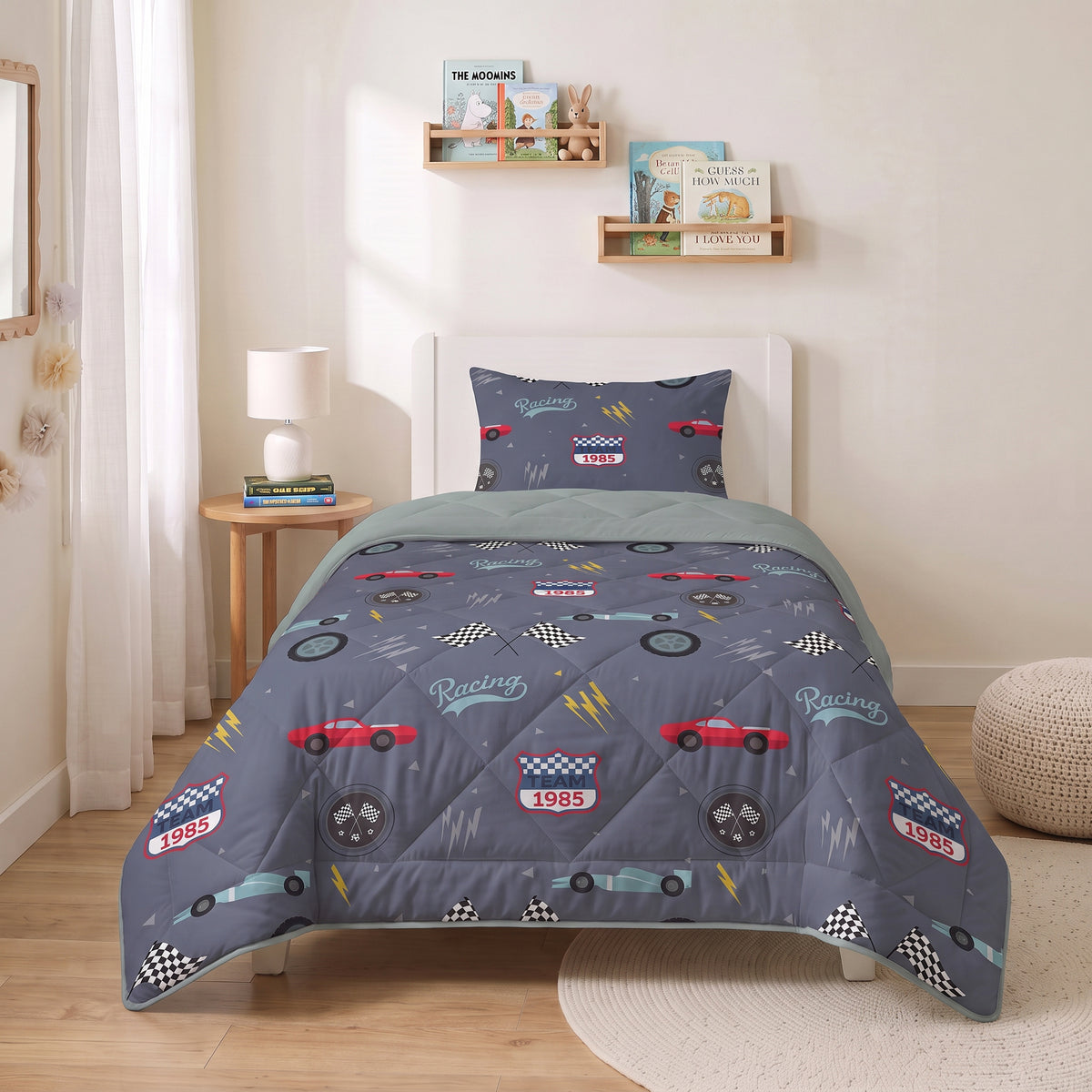 Sleeptime Lazy Kids Dekbed Race Auto Blauw - 140 x 200 cm met sloop