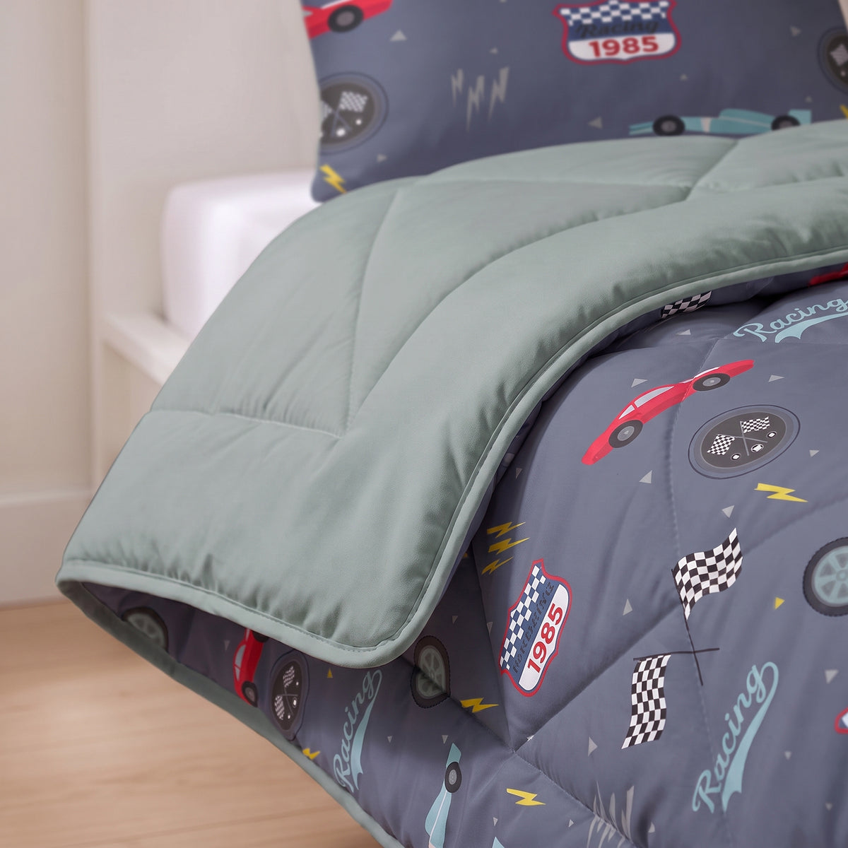 Sleeptime Lazy Kids Dekbed Race Auto Blauw - 140 x 200 cm met sloop