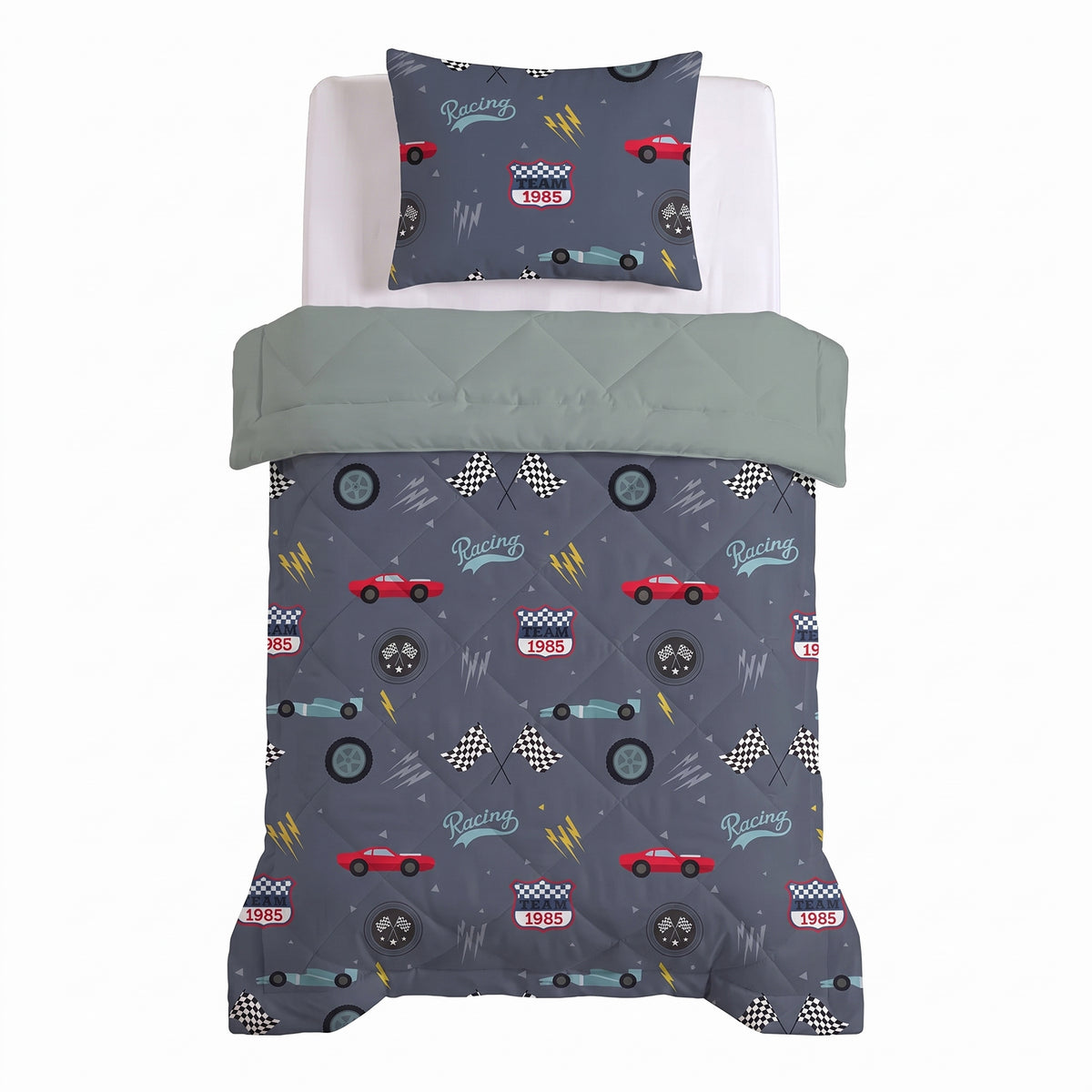 Sleeptime Lazy Kids Dekbed Race Auto Blauw - 140 x 200 cm met sloop