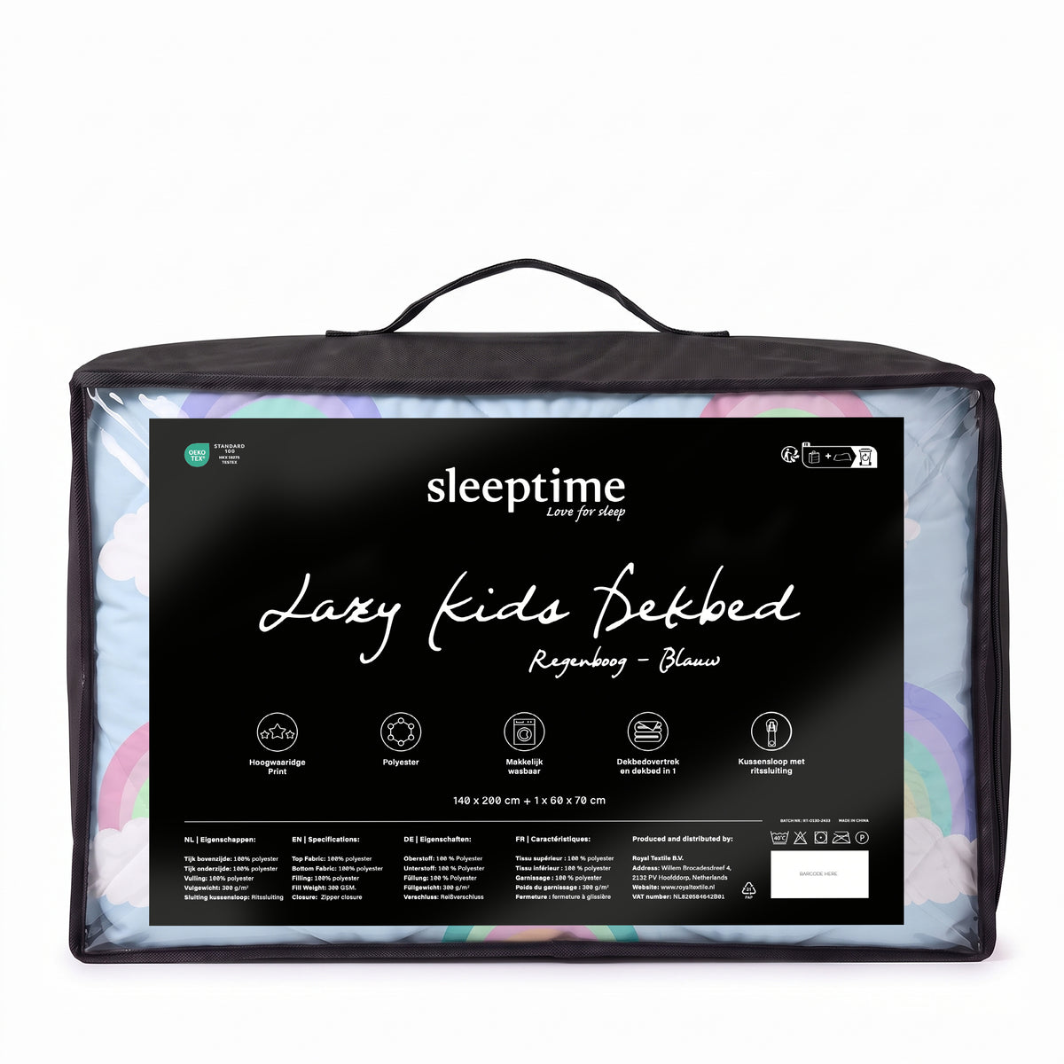 Sleeptime Lazy Kids Dekbed Regenboog Blauw - 140 x 200 cm met sloop