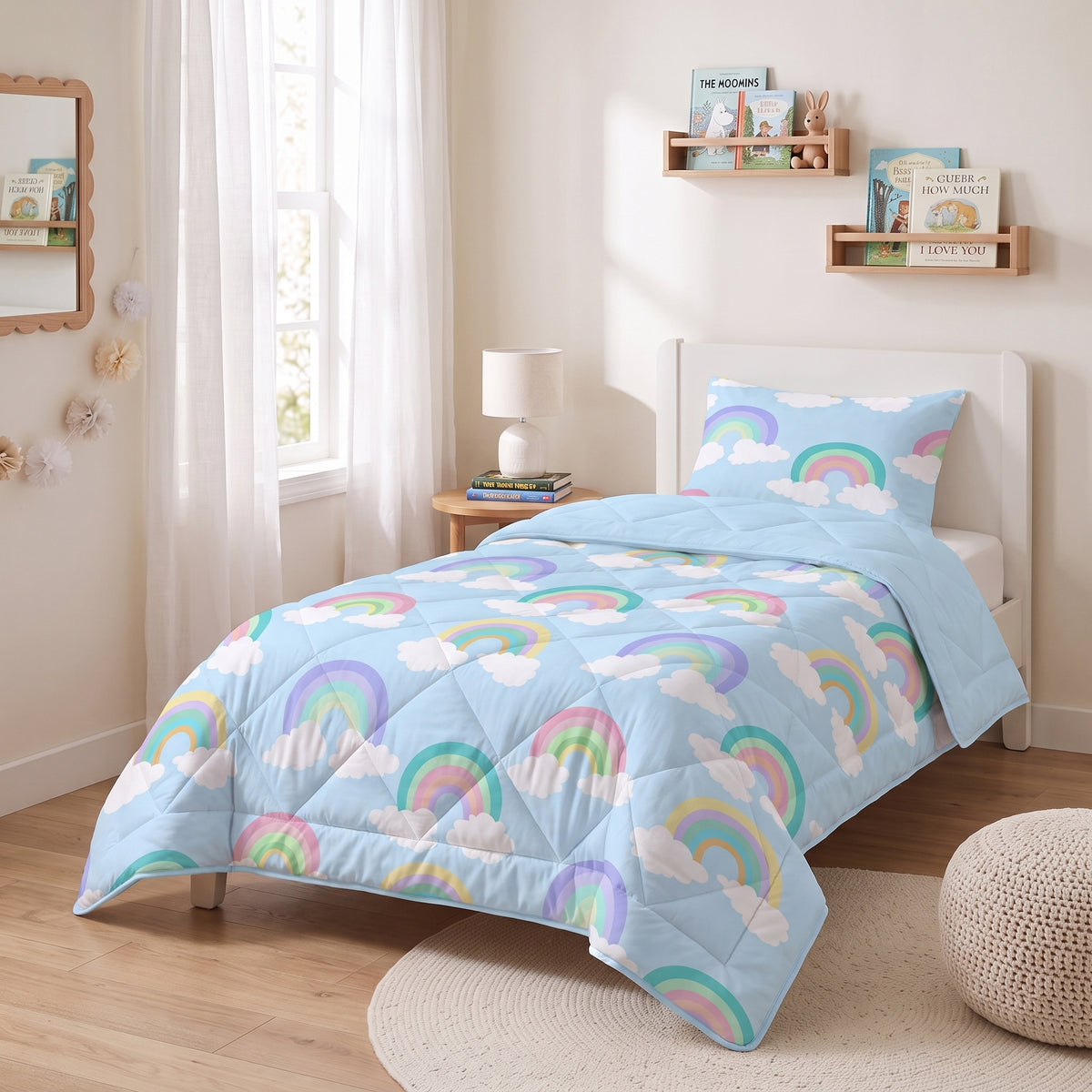 Sleeptime Lazy Kids Dekbed Regenboog Blauw - 140 x 200 cm met sloop