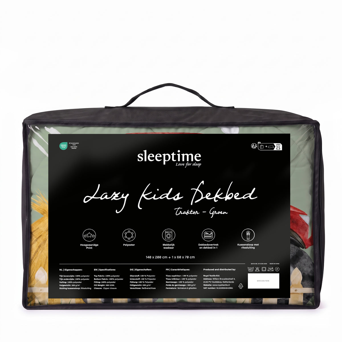 Sleeptime Lazy Kids Dekbed Traktor Groen - 140 x 200 cm met sloop