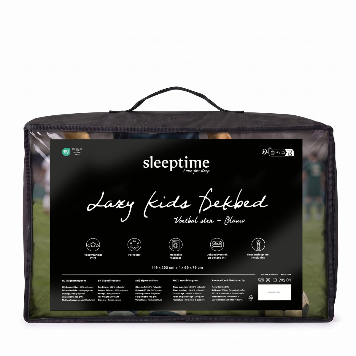 Sleeptime Lazy Kids Dekbed Voetbal Ster Blauw - 140 x 200 cm met sloop